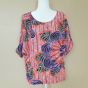 Jams World Hawaii Pion Passion Floral Cold Shoulder Rayon Blouse Top - Size M